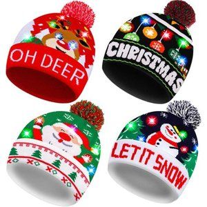 Ugly Sweater Parties, Unisex LED Light Up Winter Knit Caps 4pack
